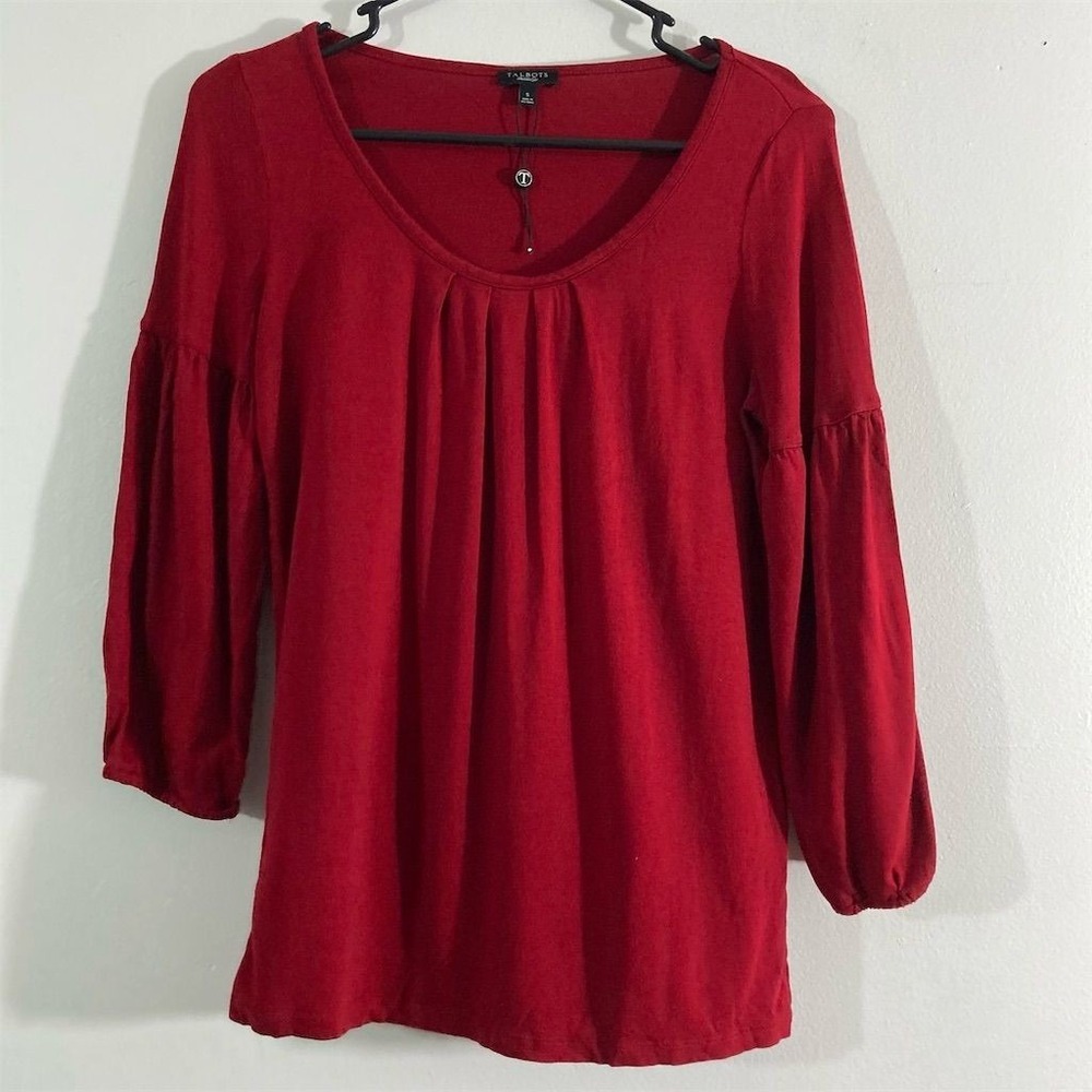 Talbots Women's Red Scoop Neck 3/4 Sleeve Blouse Size S Casual